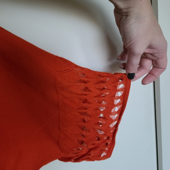 Orange sweater with sleeve detail, L EUC - Picture 2 of 2